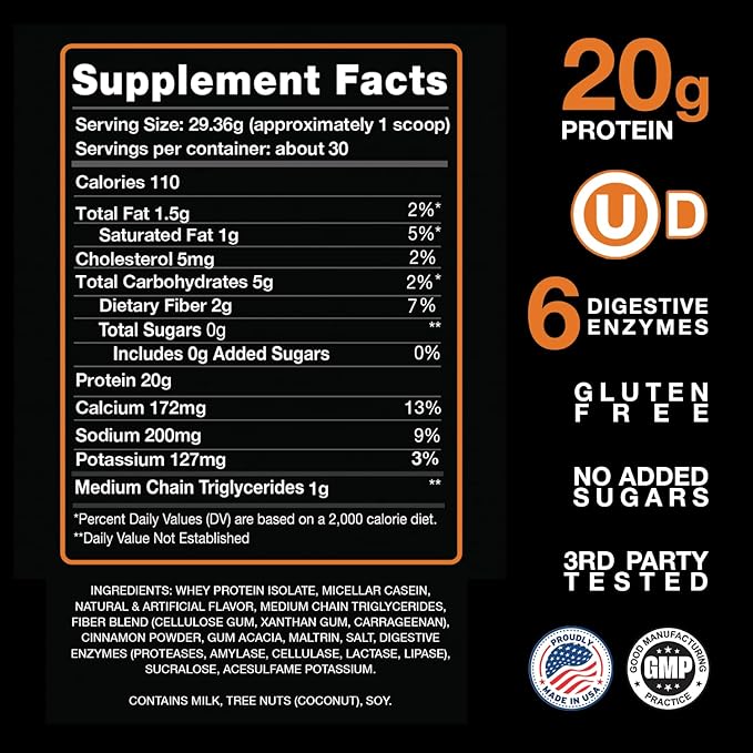 Devotion Nutrition Protein Powder Blend | Gluten Free, Keto Friendly, No Added Sugars | 1g MCT | 20g Whey & Micellar Protein | 2lb Tub (Sinful Cinnamon)