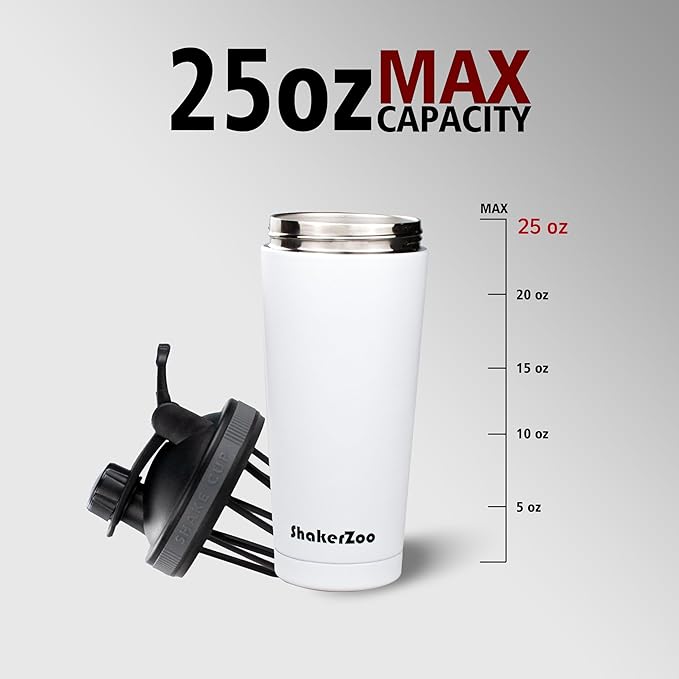 ShakerZoo-1 Pack-Protein Shaker bottles for Protein Mixes, Insulated Stainless Steel Shaker cup (White)