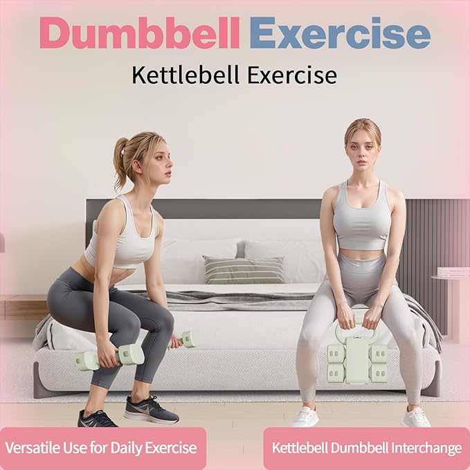 Adjustable Kettlebell Set, 4-in-1 Free Weight Kettlebell sets (5.5lbs 7.7lbs 9.9lbs 12.1lbs) for women, Weight Dumbbell Set of 2 for Home Gym Fitness Training