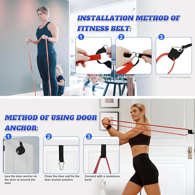 Resistance Bands Set for Men & Women - 4 Levels Exercise Band with Door Anchor, Pull Up Bands for Strength Training, Stretching, Powerlifting, Home Workouts