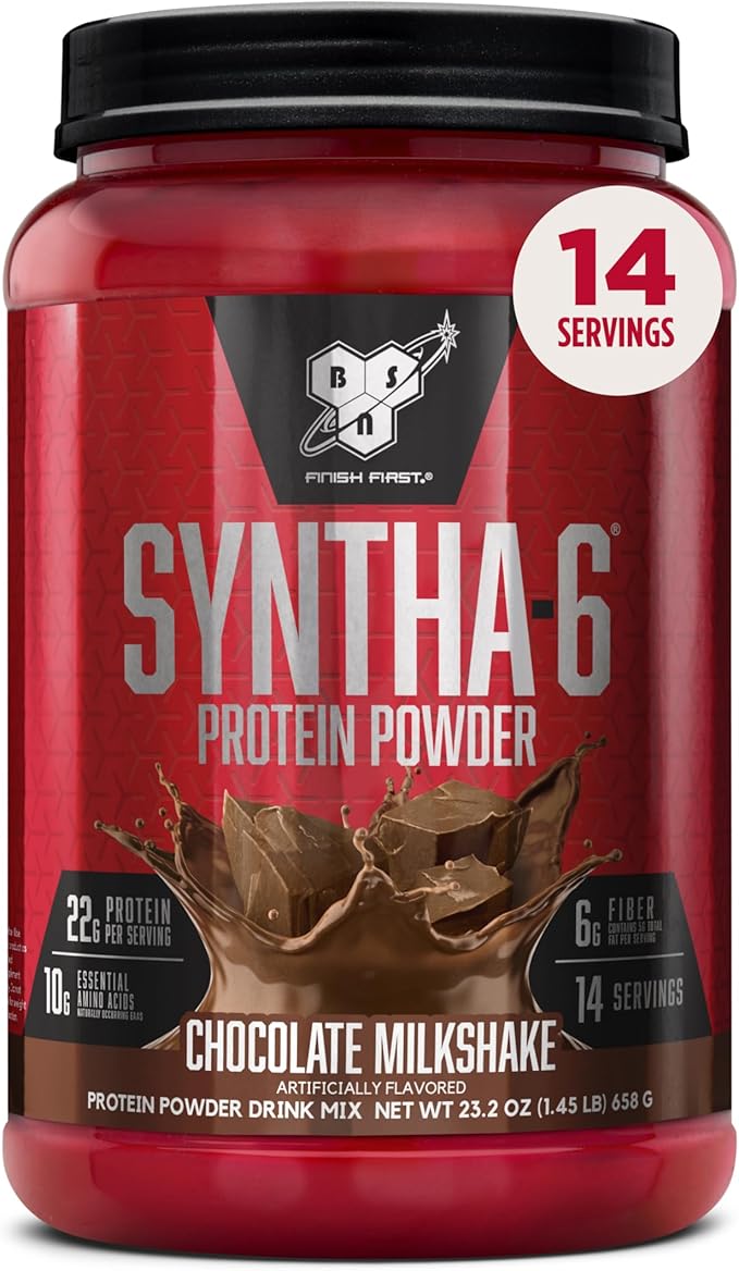 BSN SYNTHA-6 Premium Protein Powder with 6g of Fiber, Whey Protein, Micellar Casein, Milk Protein Isolate Blend, 5g Fat, Chocolate Milkshake, 14 Servings (Packaging May Vary)