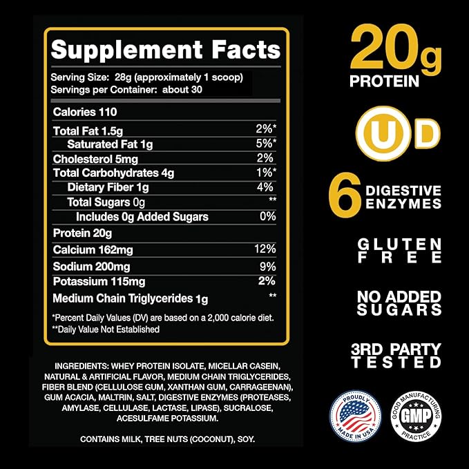 Devotion Nutrition Protein Powder Blend | Gluten Free, Keto Friendly, No Added Sugars | 1g MCT | 20g Whey & Micellar Protein | 2lb Tub (Buttery Blend)