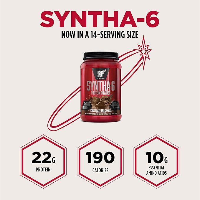 BSN SYNTHA-6 Premium Protein Powder with 6g of Fiber, Whey Protein, Micellar Casein, Milk Protein Isolate Blend, 5g Fat, Chocolate Milkshake, 14 Servings (Packaging May Vary)