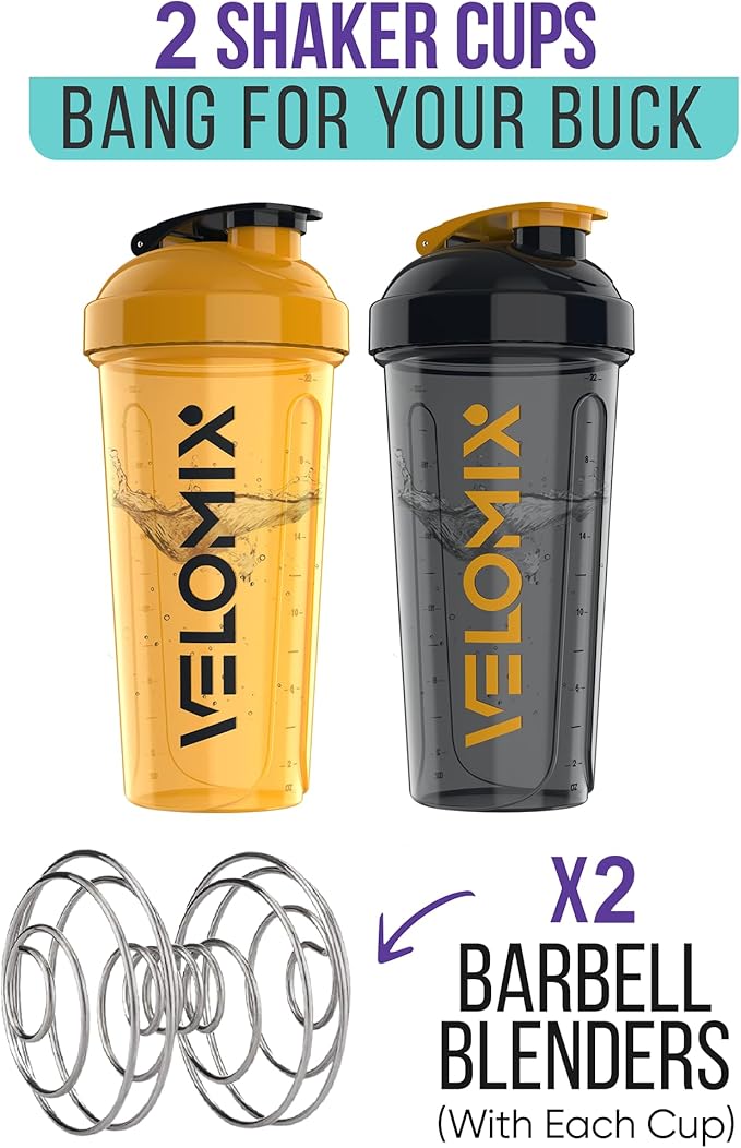 -2 Pack- 28 oz Protein Shaker Bottles for Protein Mixes - 2x Wire Whisk | Leak Proof Shaker Cups for Protein Shakes | Protein Shaker Bottle Pack (Golden Stone)