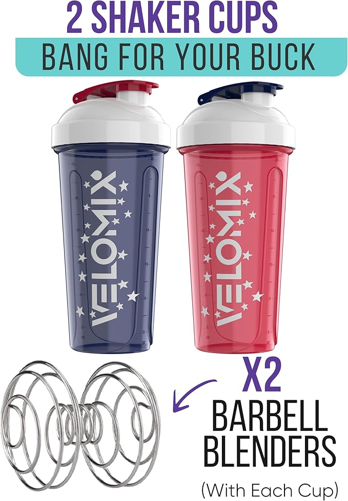 -2 Pack- 28 oz Protein Shaker Bottles for Protein Mixes - 2x Wire Whisk | Leak Proof Shaker Cups for Protein Shakes and Pre Workout | Protein Shaker Bottle Pack (USA Flag)