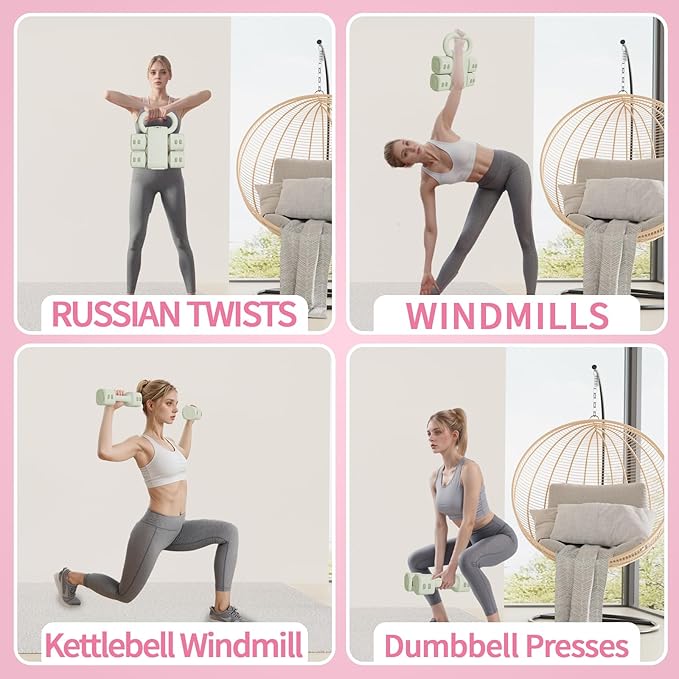 Adjustable Kettlebell Set, 4-in-1 Free Weight Kettlebell sets (5.5lbs 7.7lbs 9.9lbs 12.1lbs) for women, Weight Dumbbell Set of 2 for Home Gym Fitness Training