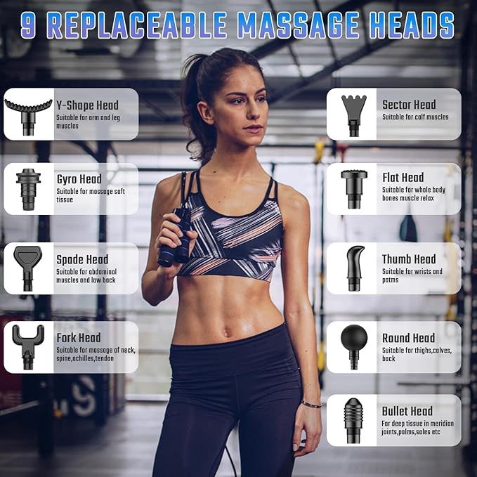 Massage Gun, Muscle Massage Gun Deep Tissue Back Massager for Pain Relief, 20 Speeds Handheld Electric Massager Tool with Silent Brushless Motor, Suitable for Gym Office Home Travel (Silver Grey)