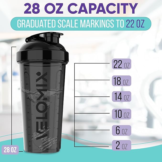 -2 Pack- 28 oz Protein Shaker Bottles for Protein Mixes - 2x Wire Whisk | Leak Proof Shaker Cups for Protein Shakes | Protein Shaker Bottle Pack (Black/Turquoise)