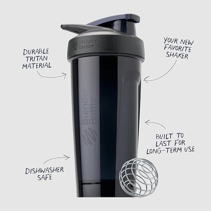 BlenderBottle Sport Shaker Bottle with Wire Whisk, 24-Ounce, Black – Protein Shakes & Hydration for Athletes & Fitness Enthusiasts, Easy Mixing, Durable & Lightweight, Lockable Lid