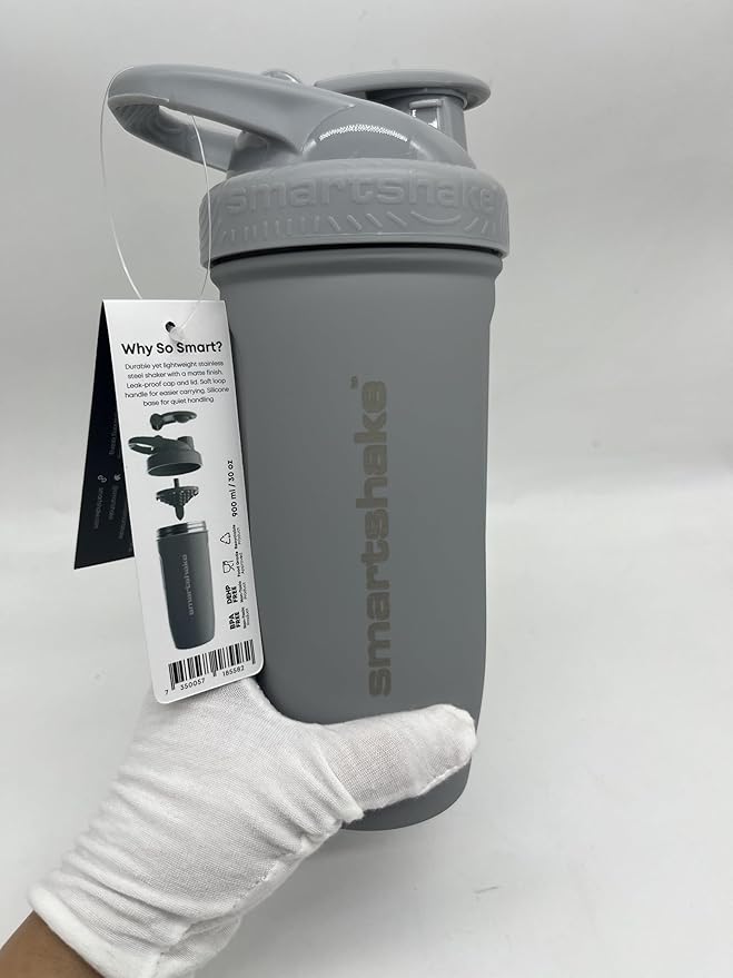 Smartshake Reforce Stainless Steel Protein Shaker Bottle 900 ml | 30 oz - Leakproof Screw-on Lid - BPA Free – Non Insulated Bottle- Unisex (Grey)