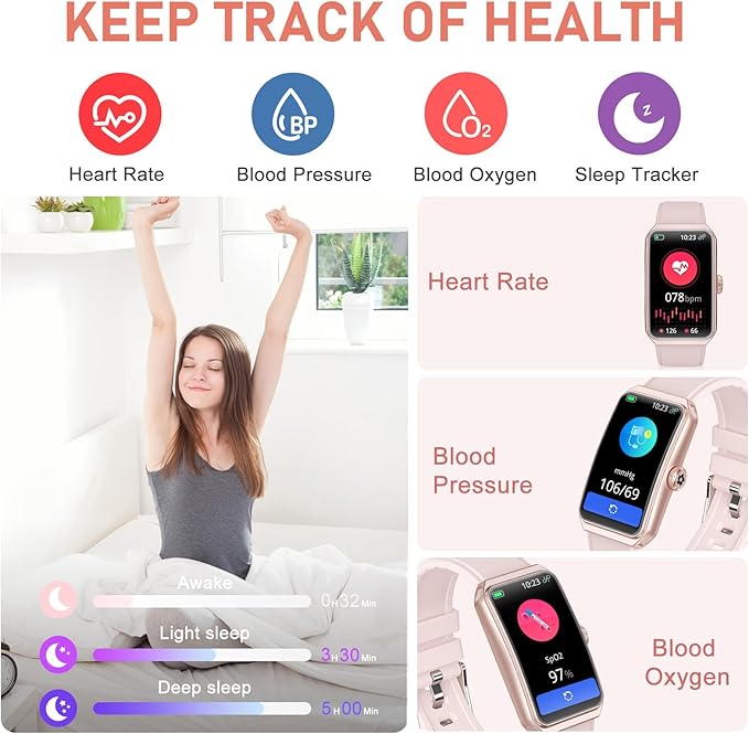 Fitness Tracker with 24/7 Heart Rate, Blood Oxygen, Sleep Tracker, Waterproof Fitness Watch, Activity Tracker with Step Tracker for Women Men
