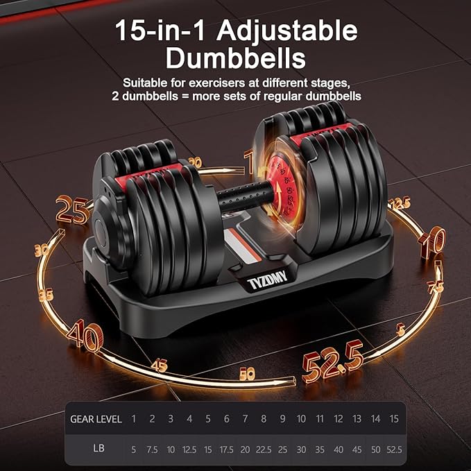 Adjustable Dumbbells Set of 2,Free Weights Dumbbells Set,Adjustable Dumbbell Set,52.5 lbs pair 105 lbs,15 in 1,for Men/Women Gym Equipment for Home Strength Training Equipment