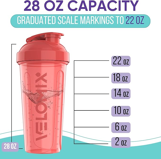 -2 Pack- 28 oz Protein Shaker Bottles for Protein Mixes - 2x Wire Whisk | Leak Proof Shaker Cups for Protein Shakes and Pre Workout | Protein Shaker Bottle Pack (Pink/Purple)