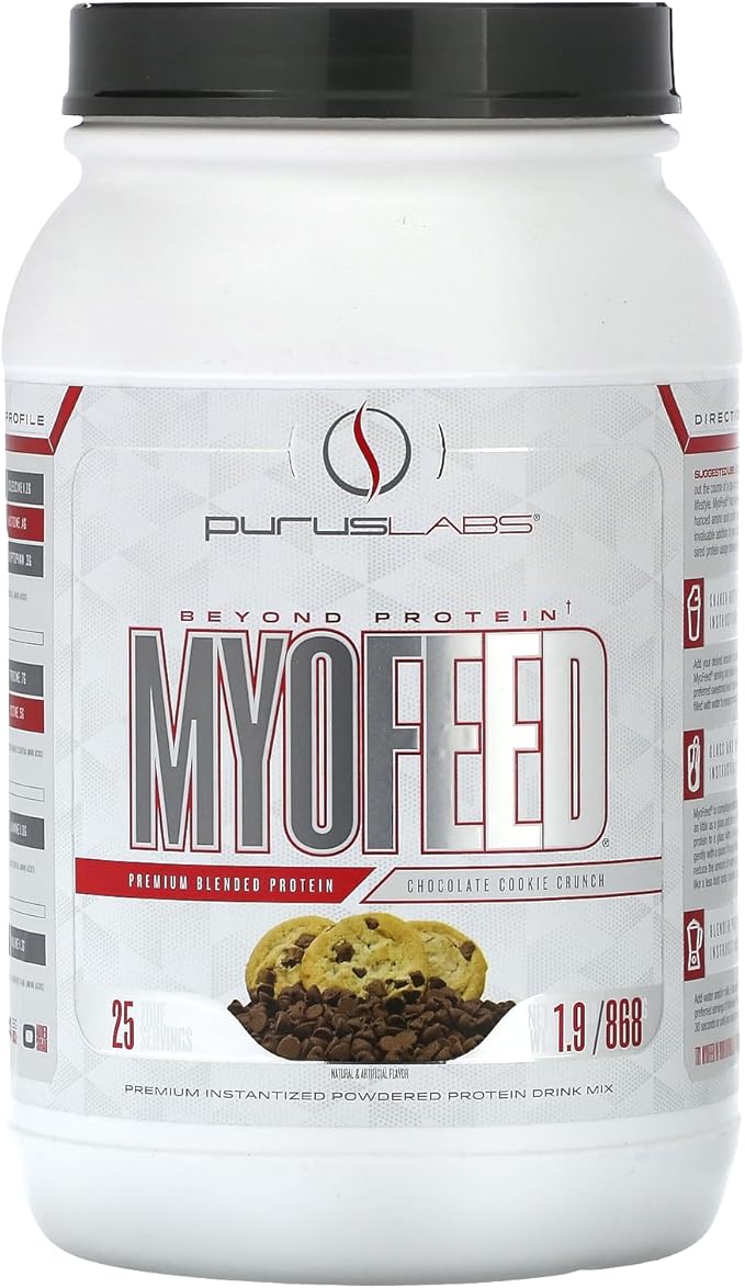 Purus Labs Myofeed Blended Protein | Ultra Filtered Whey Isolate & Concentrate | Soluble Fiber & Digestive Enzymes | 25 Servings (Chocolate Cookie Crunch)