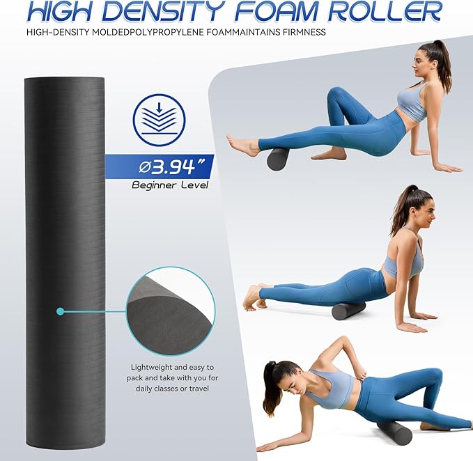 5-in-1 Foam Roller Set, Massage Roller Stick, Massage Ball, Resistance Band for Deep Muscle Massage, Trigger Point Release, Pilates, Yoga (Black-18(2 in 1))