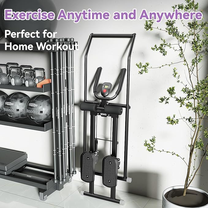 Foldable Stair Stepper Machine – AB Workout Equipment for Home Gym, Full-Body Cardio Workout Equipment with Adjustable Handlebar & Pedals