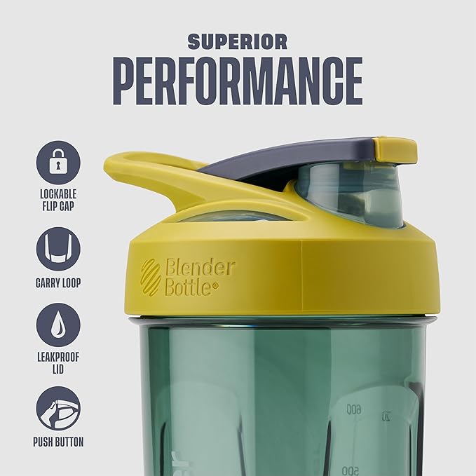 BlenderBottle Sport Shaker Bottle with Wire Whisk, 24-Ounce, Yellow – Protein Shakes & Hydration for Athletes & Fitness Enthusiasts, Easy Mixing, Durable & Lightweight, Lockable Lid