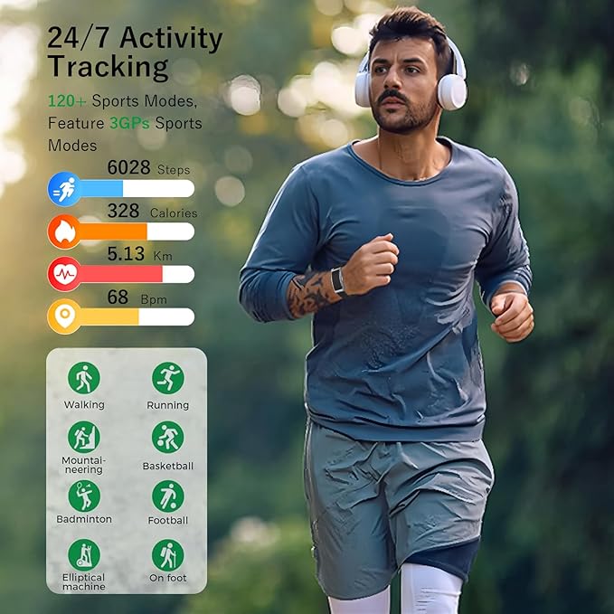 Smart Bracelet for Men Women, Fitness Tracker with Free App, 24/7 Auto Heart Rate/SpO2 Monitor, Sleep Stress Tracking Smart Health Wristband, 120+ Sports Modes with Extended Armband, IP68 Waterproof