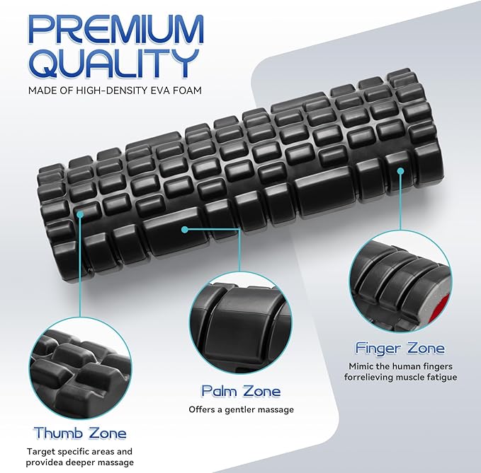 5-in-1 Foam Roller Set, Massage Roller Stick, Massage Ball, Resistance Band for Deep Muscle Massage, Trigger Point Release, Pilates, Yoga (Black-18(2 in 1))