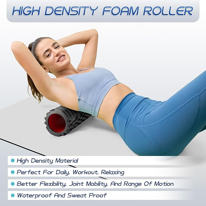 5-in-1 Foam Roller Set, Massage Roller Stick, Massage Ball, Resistance Band for Deep Muscle Massage, Trigger Point Release, Pilates, Yoga (Black-18(2 in 1))