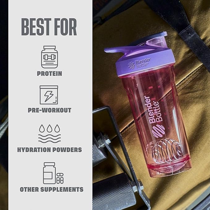BlenderBottle Sport Shaker Bottle with Wire Whisk, 24-Ounce, Purple – Protein Shakes & Hydration for Athletes & Fitness Enthusiasts, Easy Mixing, Durable & Lightweight, Lockable Lid