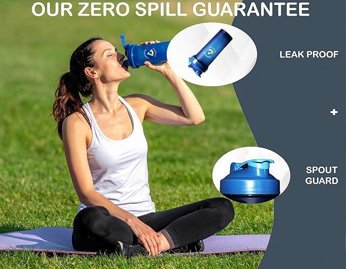 2 Pack 45 oz Protein Shaker Bottles with Wire Whisk – BPA-Free, Leak-Proof Shaker Cups for Protein Shakes & Smoothies – Large Plastic Mixer Bottle – Classic White & Cobalt Blue