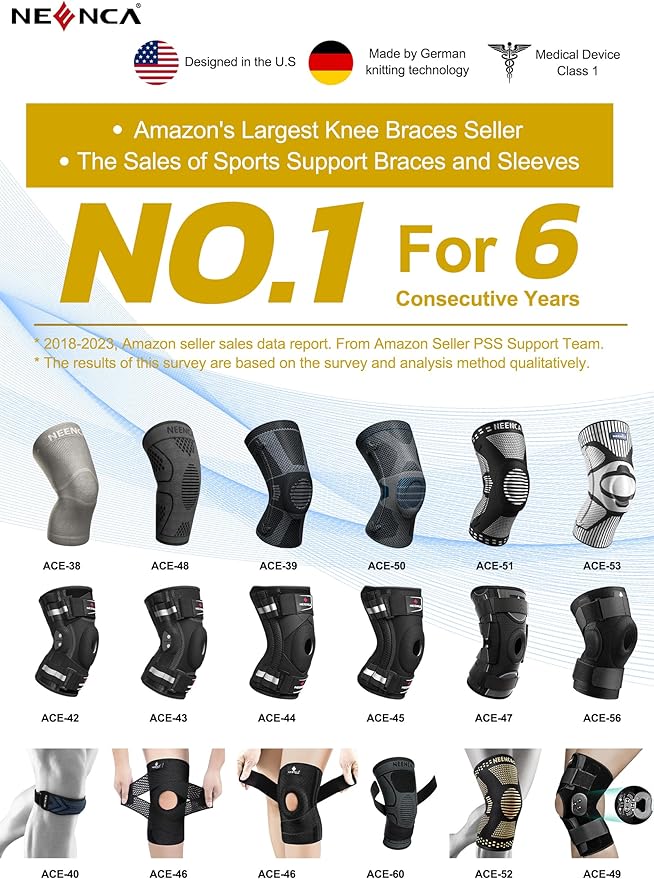 NEENCA Professional Knee Brace for Pain Relief, Medical Knee Support with Patella Pad & Side Stabilizers, Compression Knee Sleeve for Meniscus Tear, ACL, Joint Pain, Runner, Workout