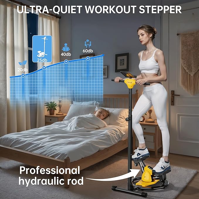 2-in-1 Twist Steppers for Exercise at Home, Stair Stepper with Adjustable Handlebar and Waist Twister, Quiet Portable Stair Stepper for Home, 300 LBS Loading Capacity, Stepper Machine with LCD Monitor
