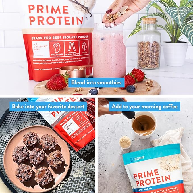 Equip Foods Prime Protein Powder | Clean, Grass Fed Beef Protein Powder | Carnivore Protein Isolate | Paleo, Keto Friendly | Gluten & Dairy Free | Helps Build & Repair Tissue | 30 Servings, Vanilla