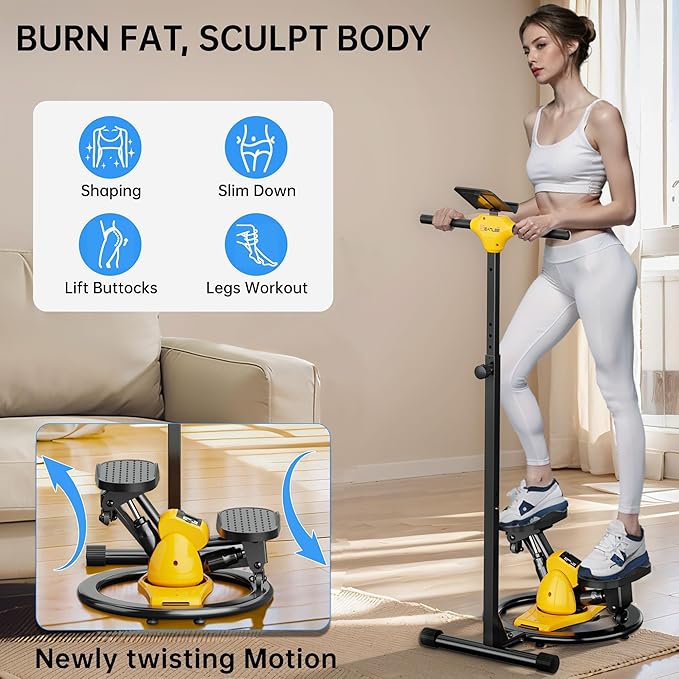 2-in-1 Twist Steppers for Exercise at Home, Stair Stepper with Adjustable Handlebar and Waist Twister, Quiet Portable Stair Stepper for Home, 300 LBS Loading Capacity, Stepper Machine with LCD Monitor