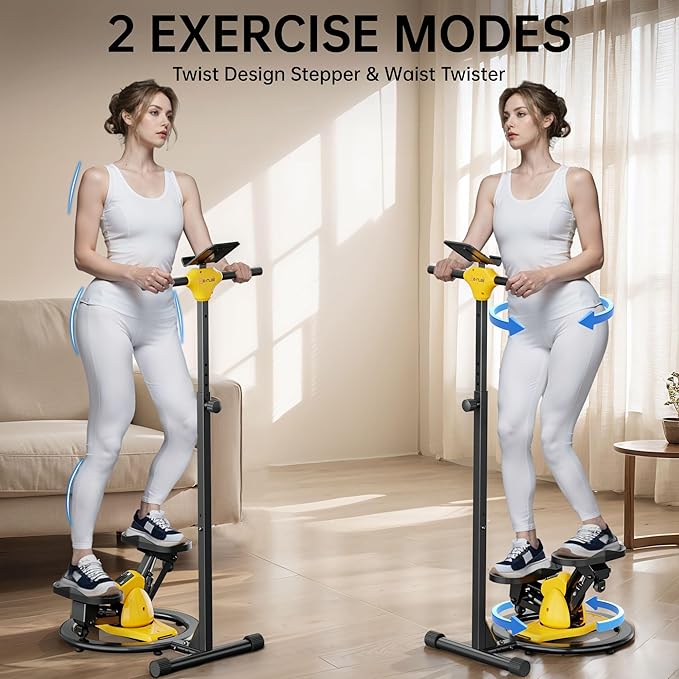 2-in-1 Twist Steppers for Exercise at Home, Stair Stepper with Adjustable Handlebar and Waist Twister, Quiet Portable Stair Stepper for Home, 300 LBS Loading Capacity, Stepper Machine with LCD Monitor