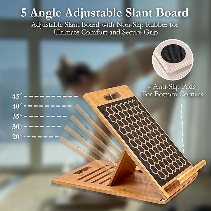 3-in-1 Workout Kit by Sage London - Premium Bamboo Slant Board, Pilates Bar Kit with Resistance Bands & 54 Exercise Cards for Home Workouts, Calf Stretcher, Squats, and Pilates Training
