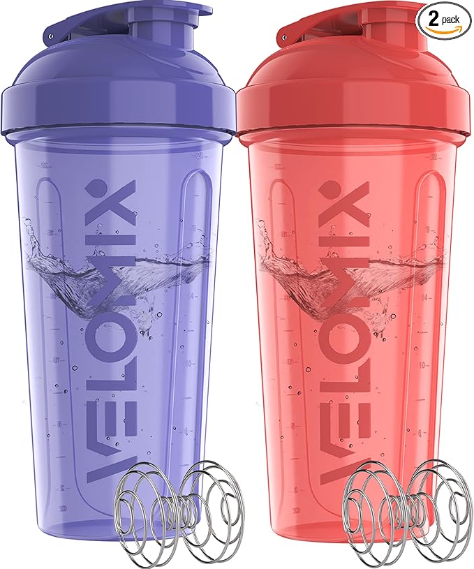 -2 Pack- 28 oz Protein Shaker Bottles for Protein Mixes - 2x Wire Whisk | Leak Proof Shaker Cups for Protein Shakes and Pre Workout | Protein Shaker Bottle Pack (Pink/Purple)