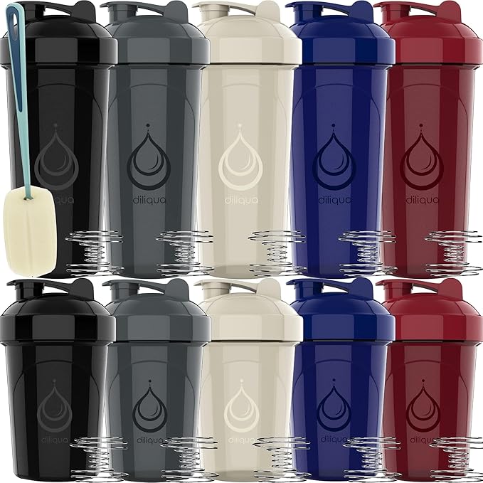 10 PACK- Shaker Bottles with Wire Whisks for Protein Mixes | Leakproof Blender Shaker Bottle Pack | BPA-Free & Dishwasher Safe | 5 Large 28 oz & 5 Small 20 oz Shaker Bottle | Cups for Shakes