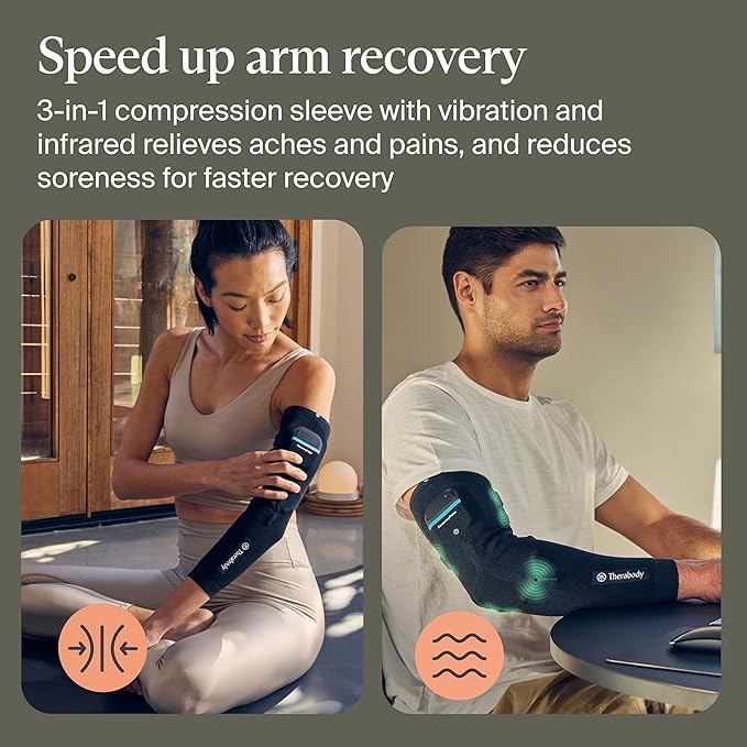 Therabody RecoveryPulse Arm - Compression and Vibration Sleeve for On The Go Relief, Reduce Soreness and Pain in Arms, Increase Flexibility (Extra Large)
