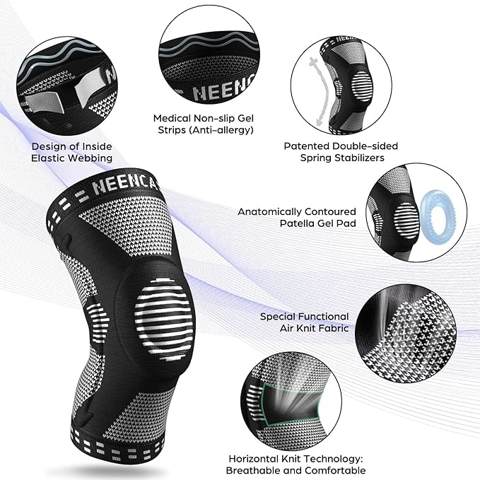 NEENCA Professional Knee Brace for Pain Relief, Medical Knee Support with Patella Pad & Side Stabilizers, Compression Knee Sleeve for Meniscus Tear, ACL, Joint Pain, Runner, Workout