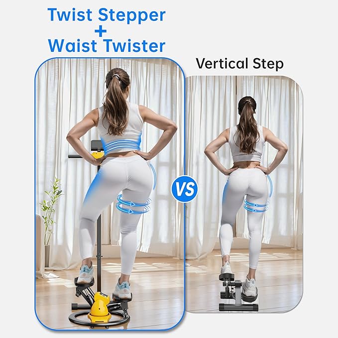 2-in-1 Twist Steppers for Exercise at Home, Stair Stepper with Adjustable Handlebar and Waist Twister, Quiet Portable Stair Stepper for Home, 300 LBS Loading Capacity, Stepper Machine with LCD Monitor