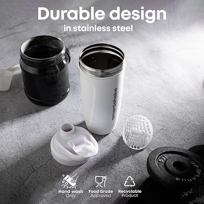 Smartshake Reforce Stainless Steel Protein Shaker Bottle 900 ml | 30 oz - Leakproof Screw-on Lid - BPA Free – Unisex - Non Insulated - Black