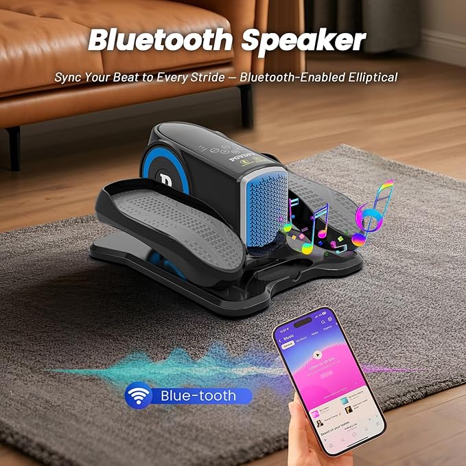 Under Desk Elliptical Machine, Elliptical Leg Exerciser with Bluetooth Speaker, 12 Adjustable Speeds, Auto & Manual Modes, Remote Control & LCD Touchscreen Ideal for Seniors