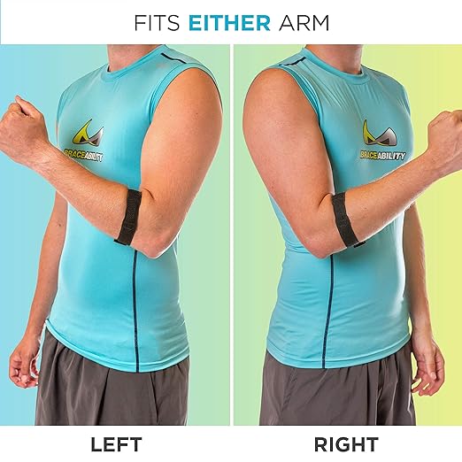 BraceAbility Epicondylitis Brace | Elbow Strap for Medial/Lateral Epicondyle Pain and Tendonitis Arm Compression Support Band for Men or Women (One Size Fits Most)