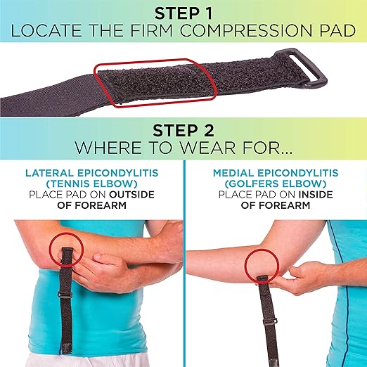 BraceAbility Epicondylitis Brace | Elbow Strap for Medial/Lateral Epicondyle Pain and Tendonitis Arm Compression Support Band for Men or Women (One Size Fits Most)
