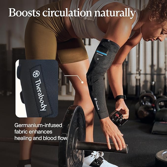 Therabody RecoveryPulse Arm - Compression and Vibration Sleeve for On The Go Relief, Reduce Soreness and Pain in Arms, Increase Flexibility (Extra Large)