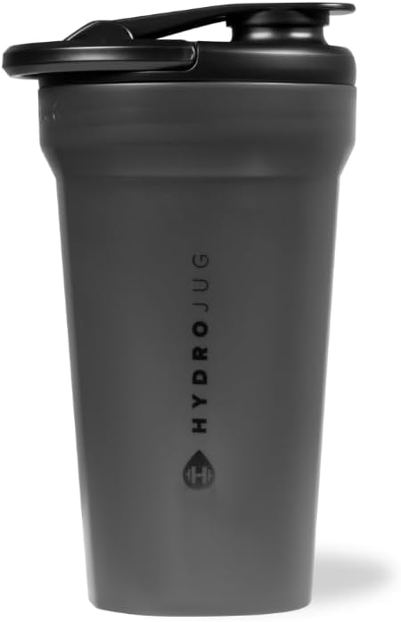 Hydrojug 20 oz Noiseless Shaker Bottle – 100% Leakproof Shaker Cup for Protein Mixes, Pre-Workout & Supplement Shakes – Durable, Easy Clean Design, Black