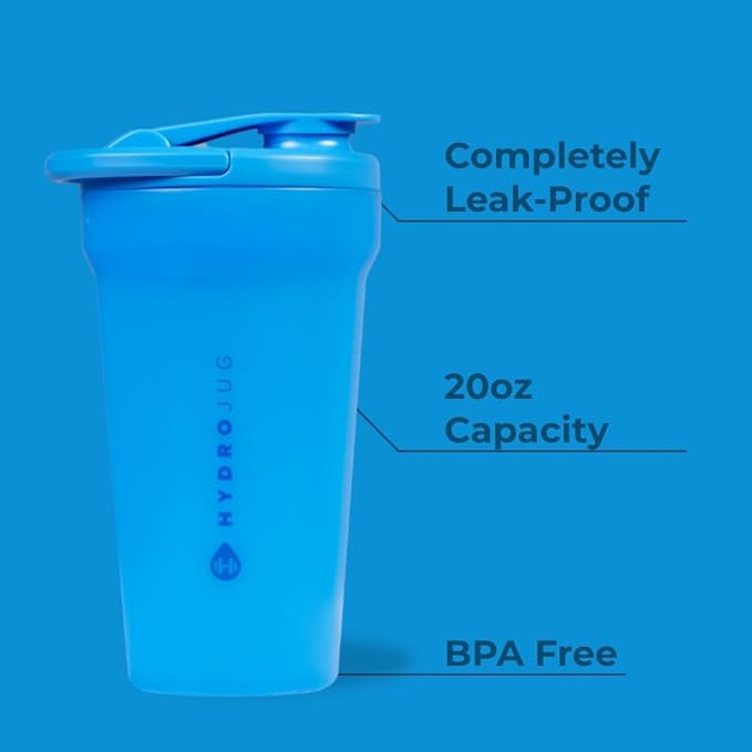 Hydrojug 20 oz Noiseless Shaker Bottle – 100% Leakproof Shaker Cup for Protein Mixes, Pre-Workout & Supplement Shakes – Durable, Easy Clean Design, Cobalt