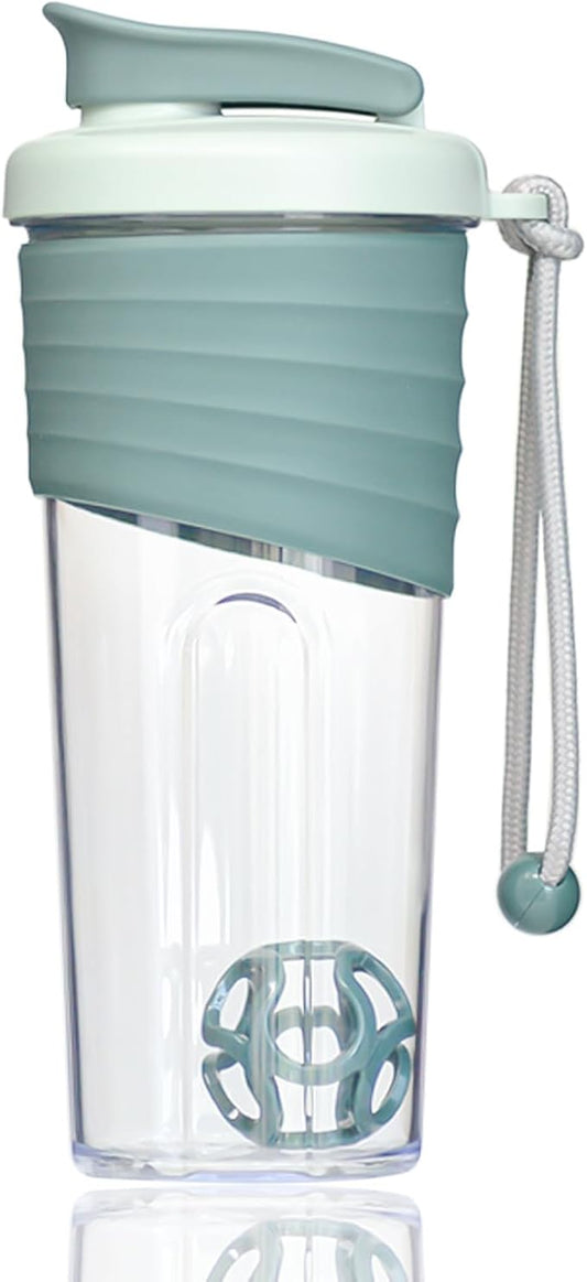 Protein Shaker Bottle 24oz – Teal Transparent Tritan with Measurement Scale, Silicone Grip & Teal Shaker Ball – Perfect for Protein Shakes, Smoothies, and Supplements