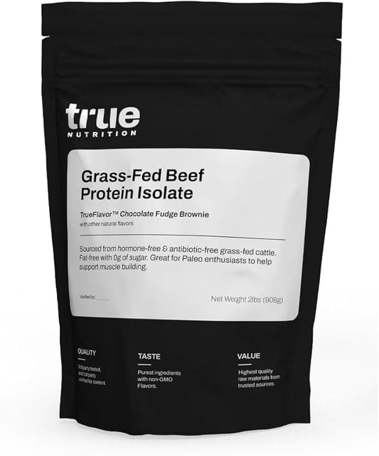 True Nutrition Grass Fed Beef Protein Powder Isolate - 29g of Paleo, Keto, Carnivore Beef Protein per Serving - Zero Carb, Fat Free, Gluten Free, Dairy Free, Soy Free - Chocolate - 2lb
