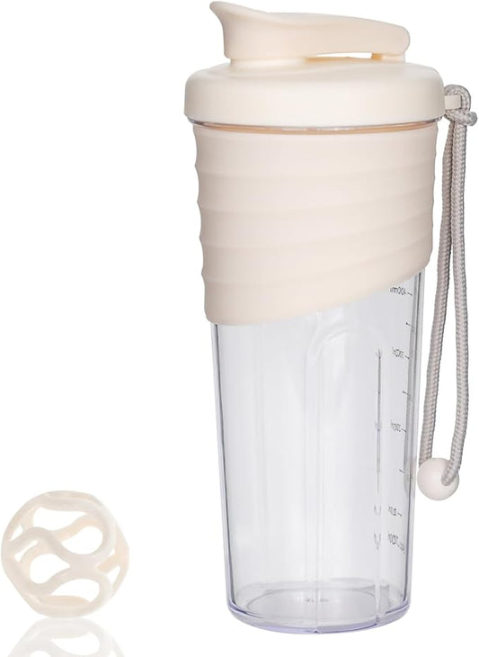 Shaker Bottle for Protein Mixes, 24 oz, Protein Shaker with Whisk Ball, Mixer Bottle, Portable Pre Workout Whey Drink Shaker Cup, Beige