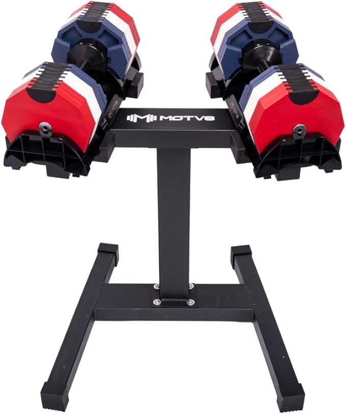 Decabell 580 Adjustable Dumbbells - Motv8 Decabell 580s, 5lbs - 80lbs Adjustable Free Weight Nuobell Style Dumbbell for Men and Women - Strength Training and Fitness (Pair of 2 Dumbbells)