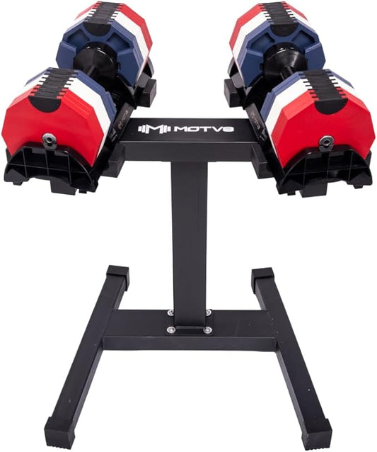 Decabell 580 Adjustable Dumbbells - Motv8 Decabell 580s, 5lbs - 80lbs Adjustable Free Weight Nuobell Style Dumbbell for Men and Women - Strength Training and Fitness (Pair of 2 Dumbbells)
