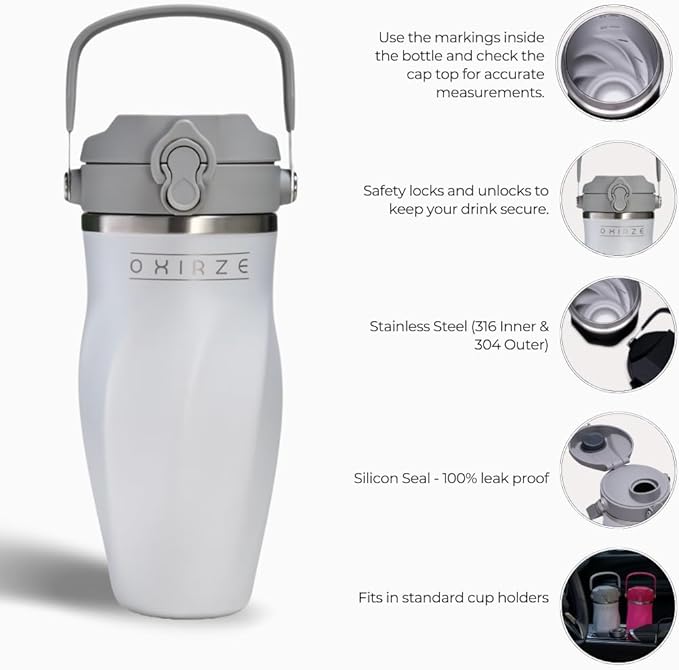 Shaker Bottle for Protein Mixes – Double Wall Stainless Steel, For Shakes, Smoothies, Cocktails –Leak-Proof, 26oz, Copper-Insulated Blender Cup, BPA-Free No Mixing Tools Needed, (Arctic Pearl)